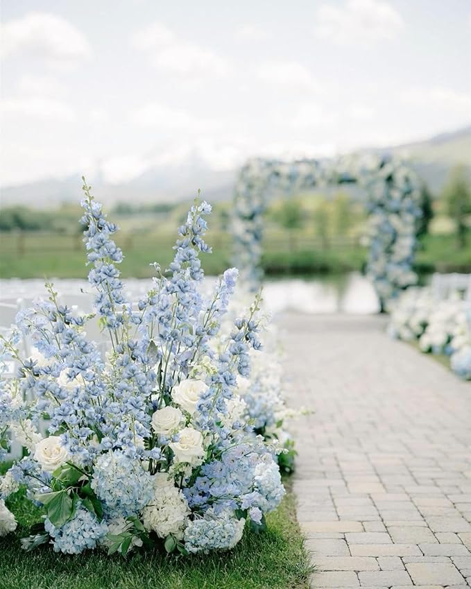 8PCS Dusty Blue Delphinium Artificial Flowers 33.5'' Faux Delphinium Stems Larkspur Silk Flowers for Wedding Table Centerpieces Home Garden Decor(Dusty Blue)