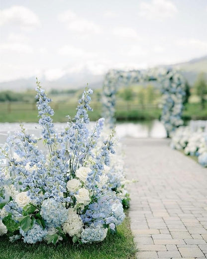 8PCS Dusty Blue Delphinium Artificial Flowers 33.5'' Faux Delphinium Stems Larkspur Silk Flowers for Wedding Table Centerpieces Home Garden Decor(Dusty Blue)