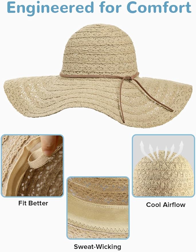 Sun Beach Hats Women Floppy Summer Sunhat with Wide Brim Packable Foldable Travel Accessories