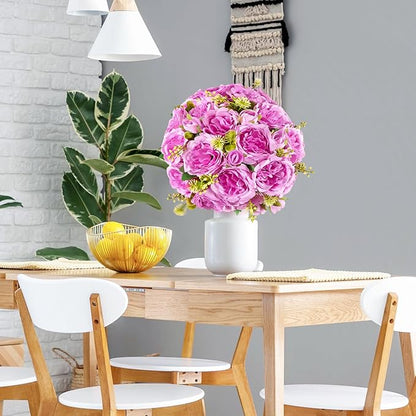 12 Packs Artificial Peonies Silk Flowers: Faux Peony Bouquet 12 Bundles, Fake Peonies Flowers Bulk for Centerpiece Table Wedding Party Home Decor for Christmas Decoration (Light Purple)