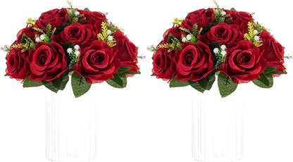 NUPTIO Flower Wedding Centrepieces for Tables - 2 Pcs 9.5in Diameter Crimson Artificial Flowers Rose Ball for Centerpieces Table - Fake Rose Arrangements for Weddings Birthday Party Decor