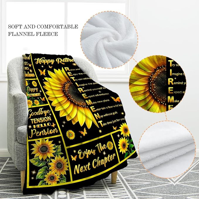 Jekeno Sunflower Blanket Retirement Gifts for Woman, Sunflowers Throw Decor Gifts for Women Sunflower Lovers Mom Teacher Nurse Coworkers, Retirement Party Decoration for Home Living Room Bed Couch