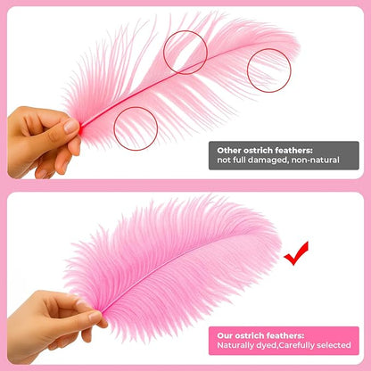 Piokio 20pcs Pink Ostrich Feathers 10-12 inch (25-30cm) Bulk Feathers for Home Decoration and DIY Clothes Decoration, Gatsby Decorations