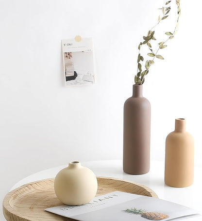 Ceramic Neutral Vase Set for Farmhouse Home Decor, Rustic Decorative Vases for Boho Living Room Centerpieces, Entryway Decorations, Coffee Table, Bookshelf, Fireplace Mantel, Set of 4