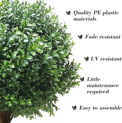 24''T 17''D Artificial Boxwood Ball Topiary Tree, Set of 2 Boxwood Ball-Shaped Artificial Topiary【UV Resistant】, for Porch Outdoor or Indoor