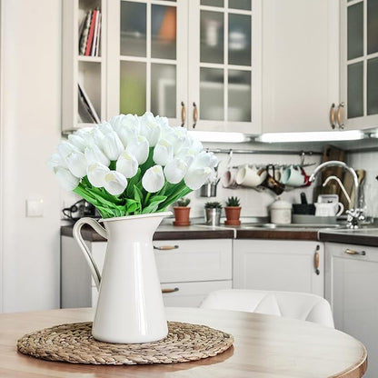 20pcs White Tulips Artificial Flowers Fake Silk Tulips Real Touch Flowers for Spring Kitchen Wedding Home Decor Arrangements Easter Decor 14 Inch