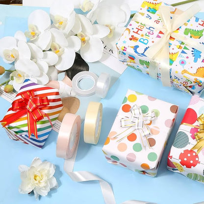 Tidponra Birthday Wrapping Paper Sheets Set, 14 Sheets Folded Flat Gift Wrapping Paper with Ribbon, Bows and Tape for Party, 19.7 in. X 27.5 in. Per Sheet