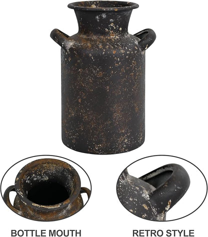 Rustic Vintage Metal Flower Vase for Decor Milk Jug Small Vases for Flowers Kitchen Decorations, Cylindrical,Perfect for Kitchen, Dining Room, Living Room,Housewarming Gift (Brown)