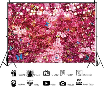 15x10ft Pink Red Rose Wall Background Flowers Photography Backdrop Girls Princess Birthday Baby Shower Wedding Cake Table Decoration Banner