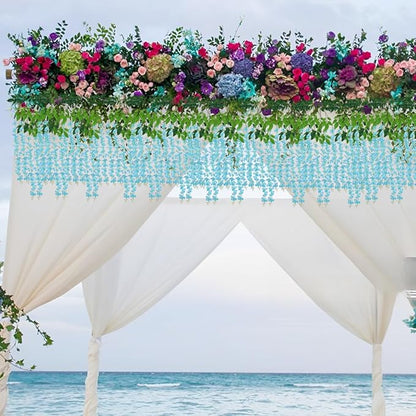 Artificial Wisteria Hanging Flowers-Fake Wisteria Flower Garland Silk Vines Rattan Decor for Home Wedding Arch Wall Garden Greenery Bedroom Outdoor Office Party Decoration(24, Blue)