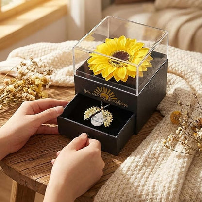 Christmas Gifts Forever Sunflower Gifts for Women Girlfriend Wife Mom, You are My Sunshine Necklace Gift Box for Birthday Wedding Mother's Day Xmas Present Sunflower Jewelry Home Decor