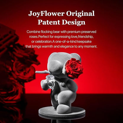 JoyFlower Cute Teddy Bear with Preserved Flowers, Eternal Real Red Rose with Promise Ring Gifts with Gift Box for Girlfriend Wife Women Her in Birthday Christmas, Valentine's, Weddings, Anniversary