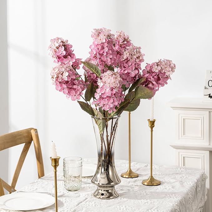 Fake Flowers Hydrangea Silk Flowers With Stems White Flowers Fake Flowers In Vase Hydrangea Artificial Flowers Winter Flowers Artificial For Decoration Vase Decor （ Pink ）24"8PCS Wthout Vase