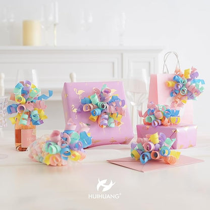 HUIHUANG Pastel Curly Ribbon Bows Pastel Bows for Gift Wrapping, Self Adhesive Burst Gift Bow for Presents, Birthday, Holiday Party Favors, Wine Bottle, Treat Bags- 6 Counts