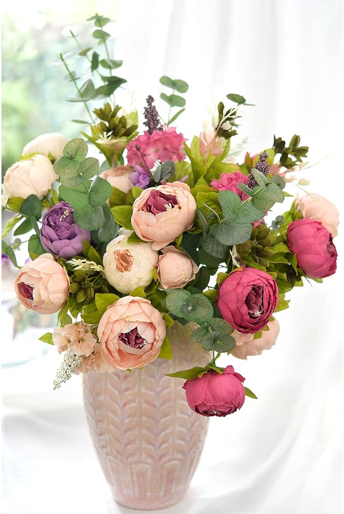 FiveSeasonStuff Vintage Artificial Peonies Silk Peony Flowers and Hydrangeas for Wedding Bridal Home Décor – Beautiful Floral Centerpiece Arrangement Decoration with 2 Bouquets (Mixed Pink)