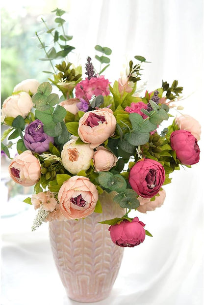 FiveSeasonStuff Vintage Artificial Peonies Silk Peony Flowers and Hydrangeas for Wedding Bridal Home Décor – Beautiful Floral Centerpiece Arrangement Decoration with 2 Bouquets (Mixed Pink)