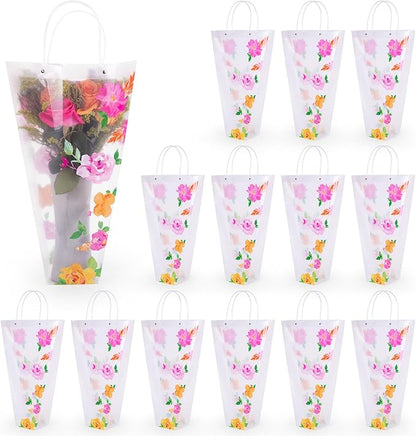 14 Reusable Floral Vase Bag for Bouquets - Portable Flower Bouquet Bags with Ventilation Holes and Ergonomic Handles, Gift-Ready, Jardin Multicolor