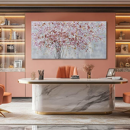 Gold and Pink Canvas Wall Decor Botanical Prints Floral Wall Art Line Painting for Living Room Tree Scenery Picture for Home Hotel 29x58 Inch