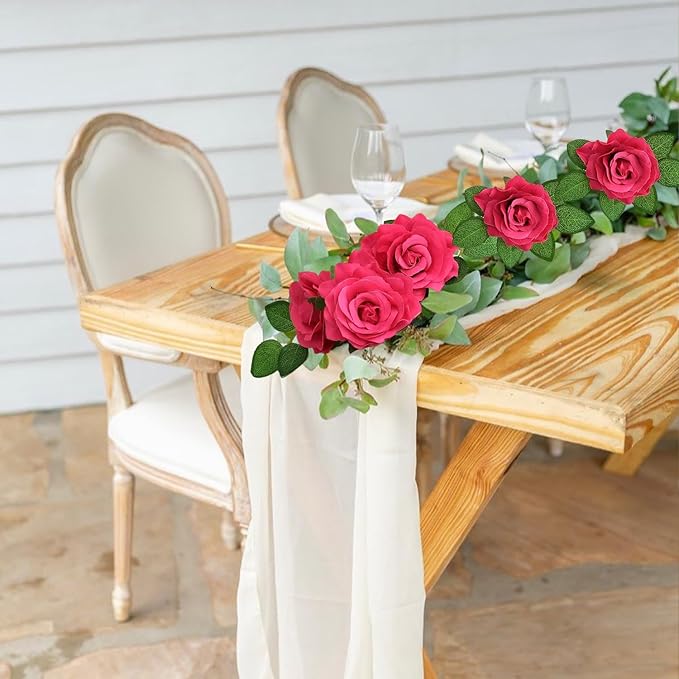 20 pcs 4'' Rose Red Faux Flowers Magenta Pink Brushed Silk Rose Set for DIY Bouquet Wedding Arrangements Artificial Flower Wall Mirror Decor Baby Shower Home Decor Table Centerpieces