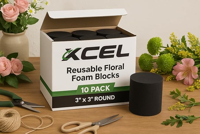 Reusable Floral Foam Blocks – Black Foam Blocks for Flower Arrangements | Florist Foam for Artificial Flowers & Crafts | Durable Non-Crumbling Floral Foam for Florists & DIY Projects,10pk 3x3 Round