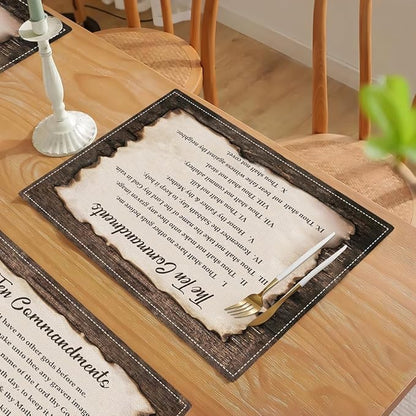 10 Commandments Placemats Set of 6, Ten Commandments Place Mats Washable Double-Sided Table Mats for Kitchen Dining Room Home Party Indoor 6 PCS 12x18 Inch