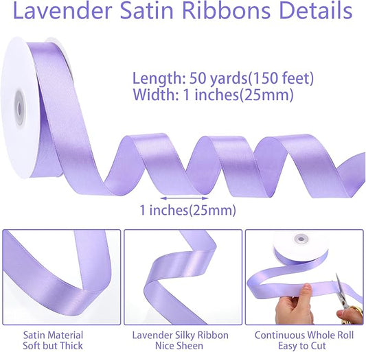 Light Purple Satin Ribbon 1 Inch 50 Yards Solid Fabric Lilac Ribbon for Gift Wrapping Flower Bouquet Wedding Party Vase Christmas Decorations