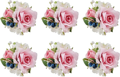 Meldel Pink Pocket Boutonniere for Men Wedding, Set of 6, Prom Corsages Flower Party Suit Decoration, Rose Corsage for Groom and Groomsman Ceremony Anniversary