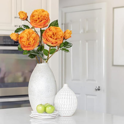 Real Touch Artificial Roses (Set of 3) – 23.6" Long Stem Orange Garden Roses – Lifelike Faux Silk Flowers for Wedding Bouquets, Home Décor, Centerpieces & Floral Arrangements
