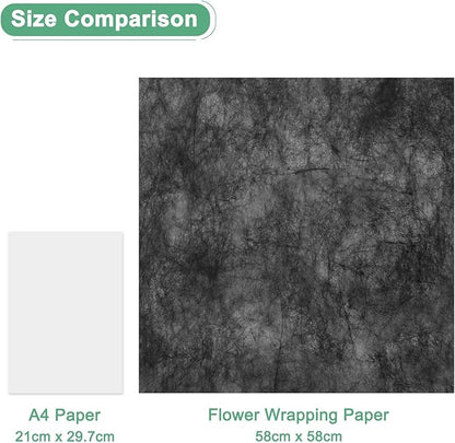 M METERXITY 20-Sheet Korean Cotton Wrapping Flower Paper, Waterproof Floral Wrapping Cotton Paper for Bouquets/Gift Packaging [Black]