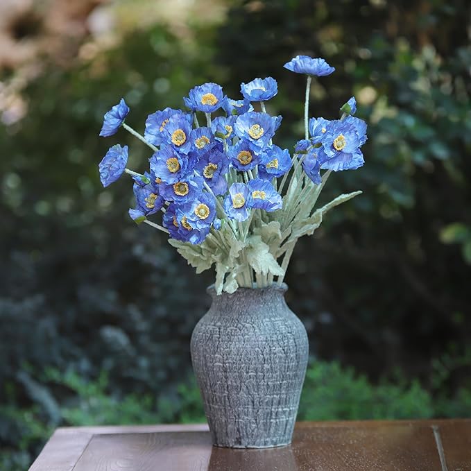 12PCS Poppy Flowers Artificial 23" Real Touch Stems Faux Poppies Silk Flowers for Home Decor Indoor (Dark Blue)