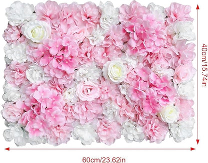 12 Pcs Artificial Flower Wall Panel 3D Silk Fabric Floral Backdrop Flower Wall Decor for Wedding Party Event Photo Stage (White Dahlia + Deep Champagne)