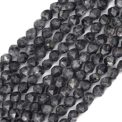 Faceted Natural Black Spectrolite Stone Round Beads 8mm 36cm/Strand for Jewelry Making