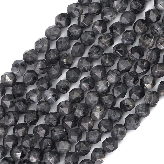 Faceted Natural Black Spectrolite Stone Round Beads 6mm 36cm/Strand for Jewelry Making