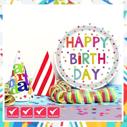 T-Antrix 40 Pcs Birthday Plates And Napkins Party Supplies, Disposable Happy Birthday Dots Design Paper Tableware Set Party Decoration Serves 20