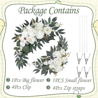 Wedding Arch Flowers for Wedding Welcome Sign, 2PCS Artificial Flower Floral Swag for Decoration Ceremony Reception Backdrop Party Aisle (White)