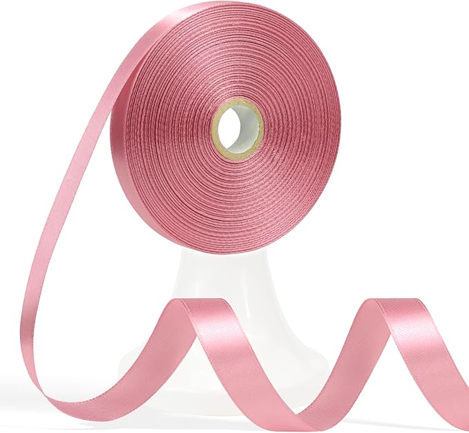 60 Yards Rose Gold Satin Ribbon 5/8 Inch, Solid Polyester Fabric Ribbon for Gift Wrapping, Crafts, Flower Bouquet, Wedding, Baby Shower, Festival, Christmas, Halloween