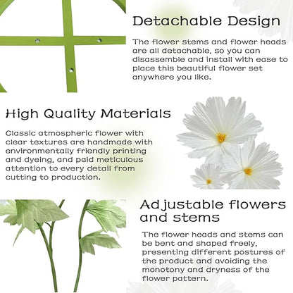 3Pcs Giant Daisies Fake Flower Decorations, 6.1 Ft Large Artificial Flowers Backdrop Decoration Waterproof 3D Big Realistic Faux Flower Set for Home Wedding Garden Christmas Party Decor(White)
