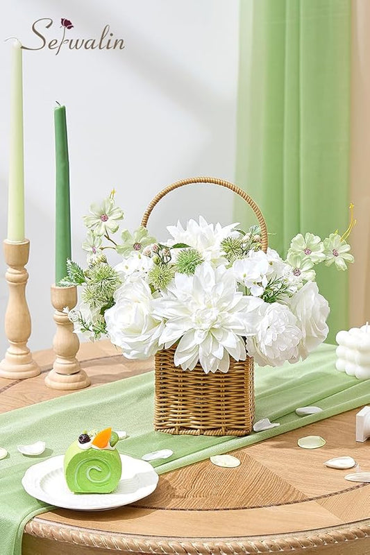 Serwalin Artificial White Flowers, Silk Fake Flowers for DIY Wedding Bouquets Cake Flower, Table Centerpieces Baby Shower Birthday Party Home Decorations