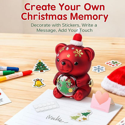 Christmas Teddy Bear with Preserved Rose, DIY Bear Roses Gift Set with Hidden Jewelry Box, Santa Hat & Stickers, for Women, Girlfriend, Wife, Forever Eternal Rose Flower Decor