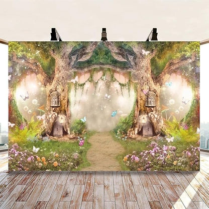 Leowefowa 12x8ft Forest Birthday Backdrop Fairytale Forest Backdrop Enchanted Forest Flower Baby Shower Photo Backgrounds for Party Photo Shoots Newborn Baby Kids Studio Props Photography Backdrops