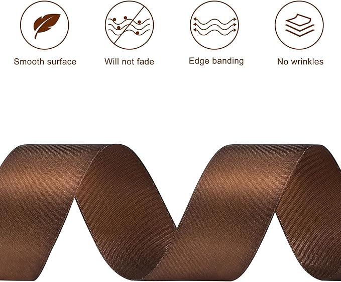 1-1/2 Inches 50 Yards Brown Satin Ribbon, Solid Fabric Ribbon Roll for Flower Bouquets, Gift Wrapping, Wedding, Handmade Crafts