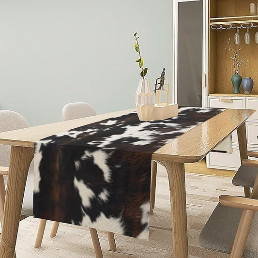 Cow Print Table Runner, Black White Cowhide Print Western Style Table Runner Country Farmhouse Cottage Cow Patten Table Decoration for Home Kitchen Dining, 13x36 Inch