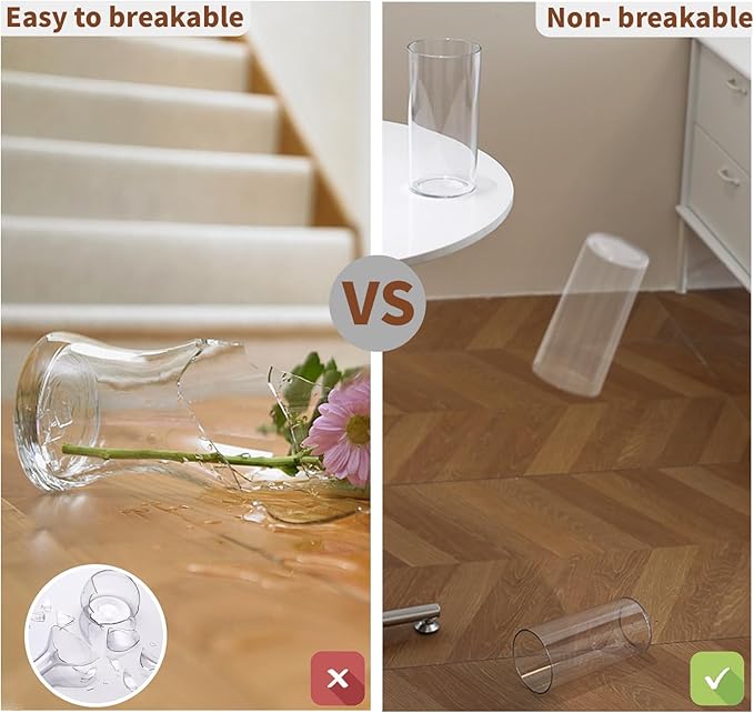 Clear Flower Vase, Non-breakable Vases, 6" W x 6" H, Acrylic Vase, Aesthetic Room Decor Cylindrical Modern Flower Vases for Table Centerpiece, Home Decor, Women Floral Arrangement Gift