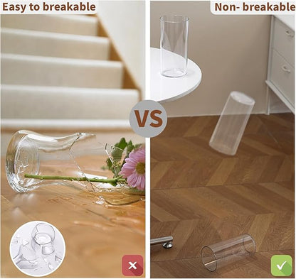 Clear Flower Vase, Non-breakable Vases, 6" W x 8" H, Acrylic Vase, Aesthetic Room Decor Cylindrical Modern Flower Vases for Table Centerpiece, Home Decor, Women Floral Arrangement Gift