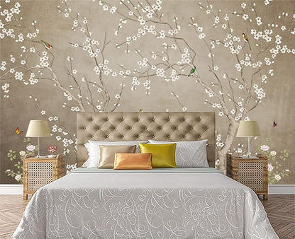 Plum Blossom Flower Bird Chinoiserie Wall Mural Wallpaper for Bedroom 103" x 69"