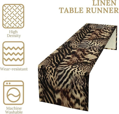 Animal Skin Print Table Runner, Vintage Farmhouse Cottage Country Western Wildlife Safari Leopard Zebra Dinner Runner for Kitchen Dining Table Party Holiday 13x36in