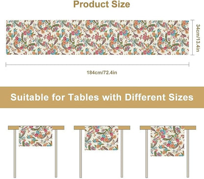 Boho Floral Table Runner, Colorful Bohemian Paisley Flower Design Table Runner for Kitchen Dining Home Party Decor, 13x70 Inch