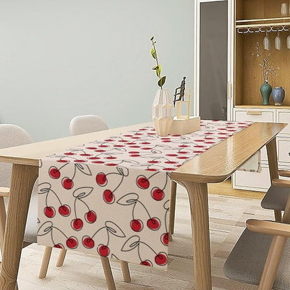 Red Cherry Table Runner,Spring Summer Fruit Tropical Birthday Party Decorations Dining Room Home Kitchen Table Decor 13 x 70Inches