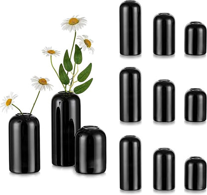 Glasseam Black Vases Set of 12, Unique Glass Vases for Decor, Cute Small Bud Vases in Bulk, Aesthetic Modern Vase for Flowers, Minimalist Single Flower Decorative Vases for Living Room Decorations