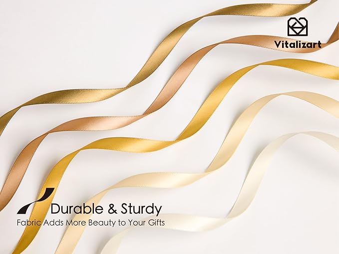 Vitalizart Gold Ribbons for Crafts 3/8" x 50 Yd Yellow Satin Ribbon Champagne Double Face Gift Wrapping Silk Like Fabric Flower Bouquet Birthday Party Decorations Bridal Shower Wreath Hair